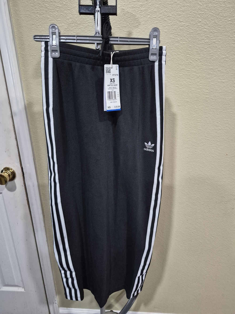 Adidas Women's Black Midi Knitted Skirt with White Three-Stripes